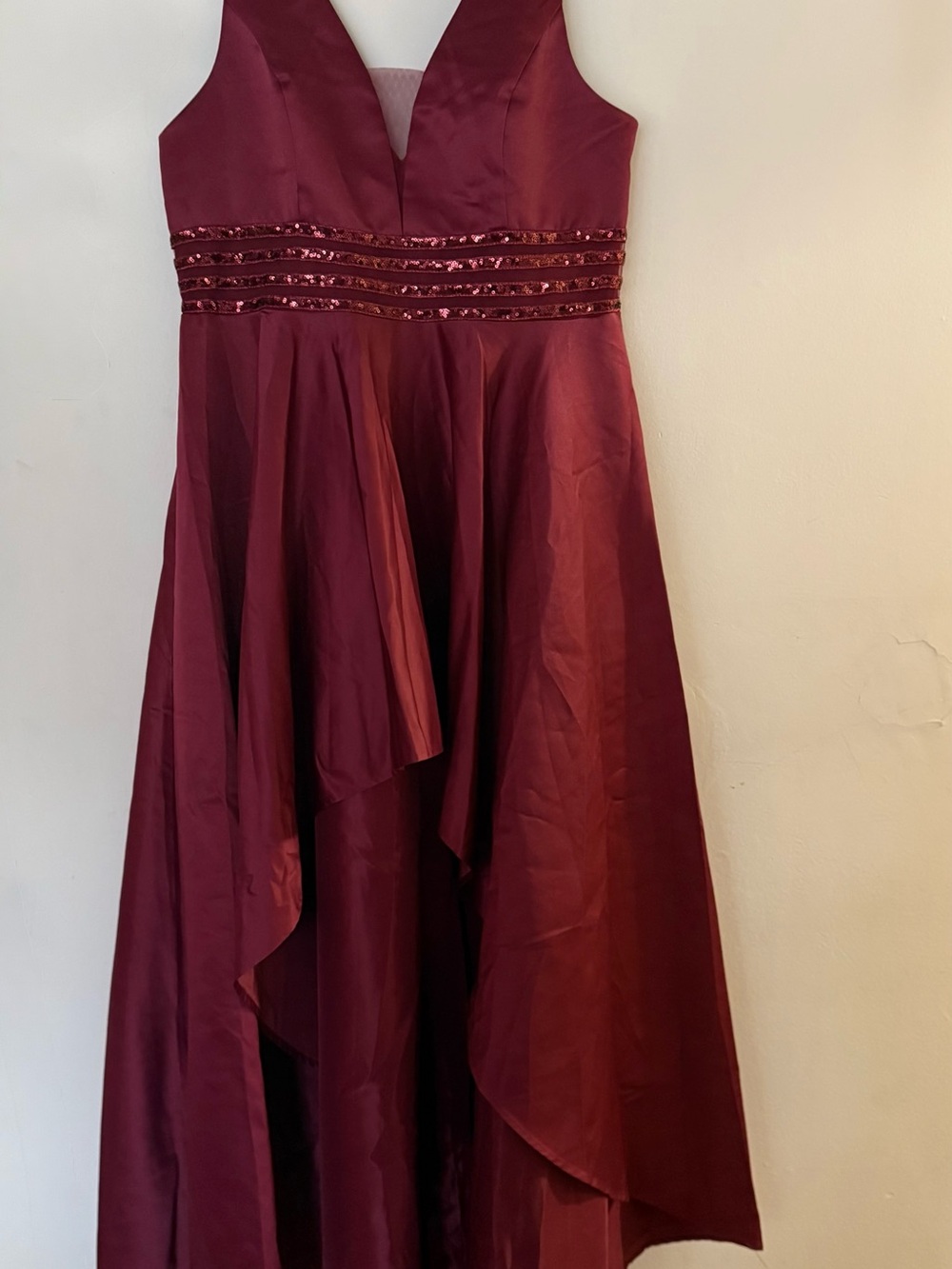 Ever Pretty Burgundy V-Neck A-Line Wedding Dress with Sequin Waist